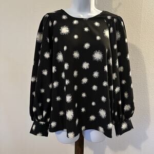 Who What Wear Women’s XL Black White Starburst Print Long Sleeve Blouse